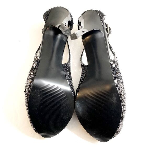 Guess Black HONDOLA Sequined Peep Toe Slingback Platform High Heel Pumps - Picture 6 of 6